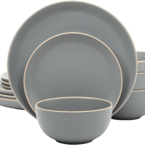 Gibson Home Rockaway 12-Piece Dinnerware Set Service for 4, Grey Matte -